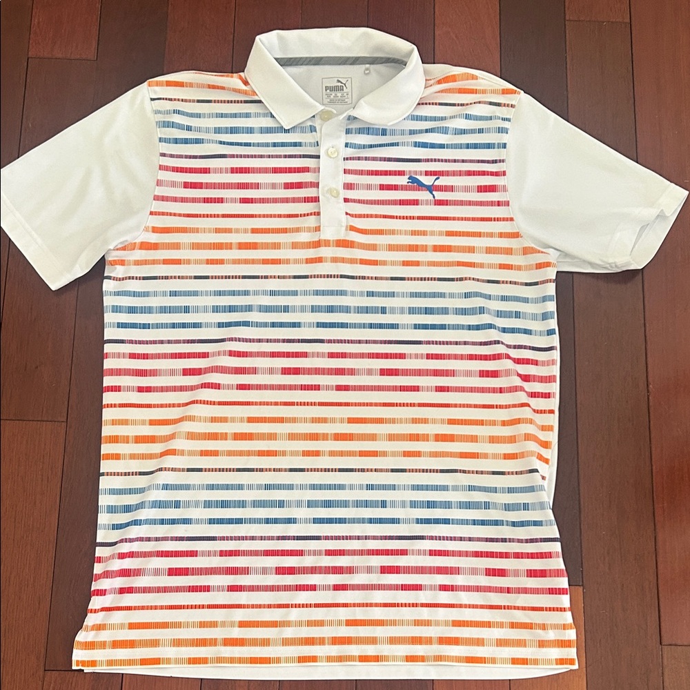 Puma Men's Polo Shirt - White with Colorful Stripes